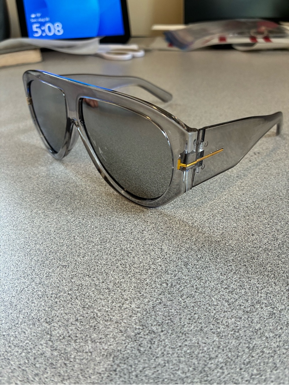 Gray Men's Aviator Sunglasses with Gold Accent Dark Mirror -Tinted Lenses